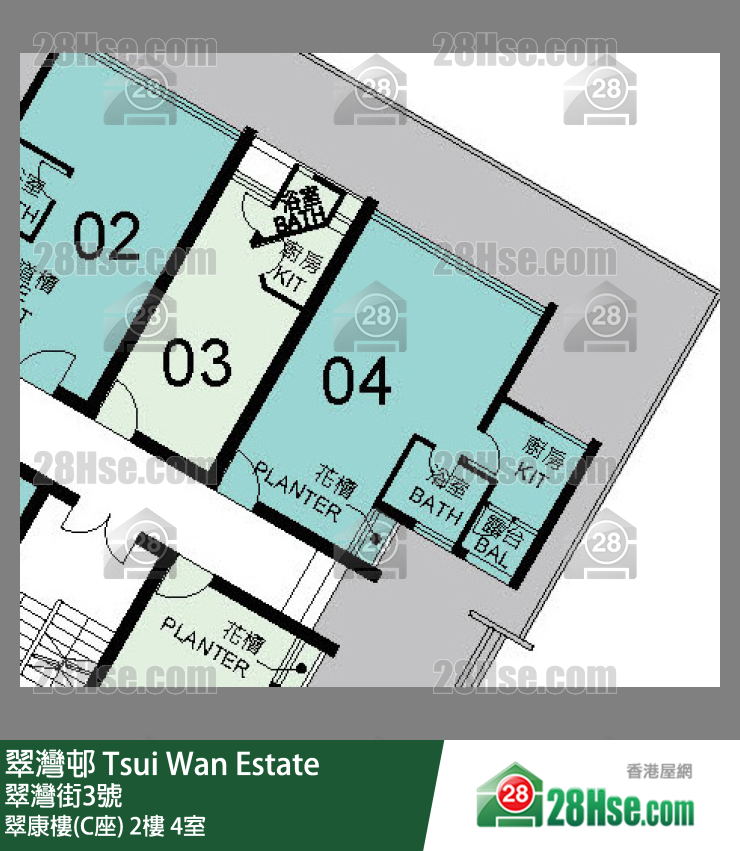 翠灣邨 翠康樓(C座)2樓 4室 平面圖