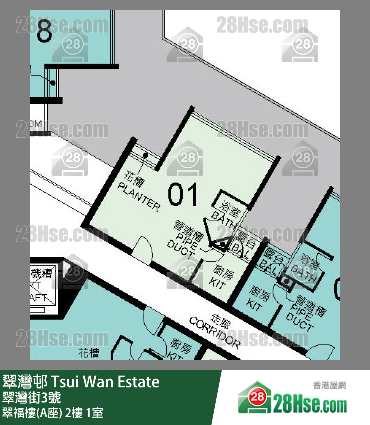 翠灣邨 翠福樓(A座) 2樓 1室 平面圖