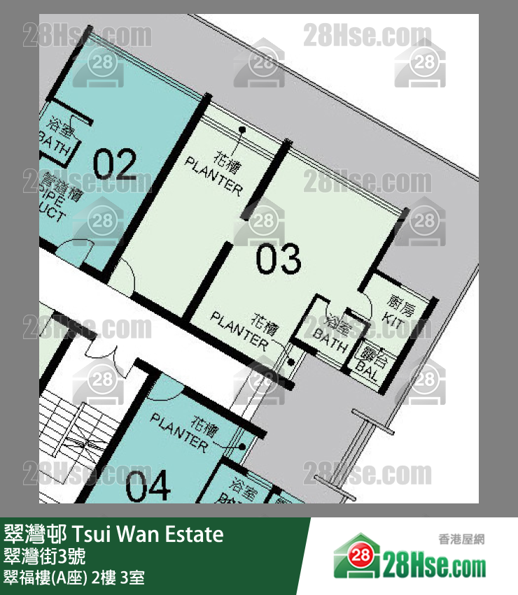 翠灣邨 翠福樓(A座)2樓 3室 平面圖