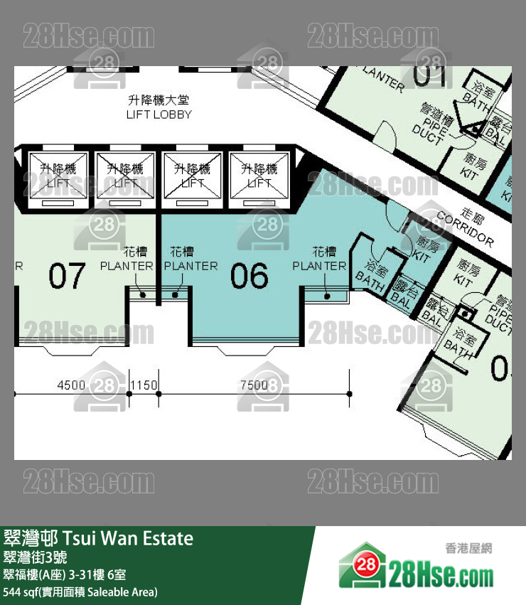 翠灣邨 翠福樓(A座)15樓 6室 平面圖