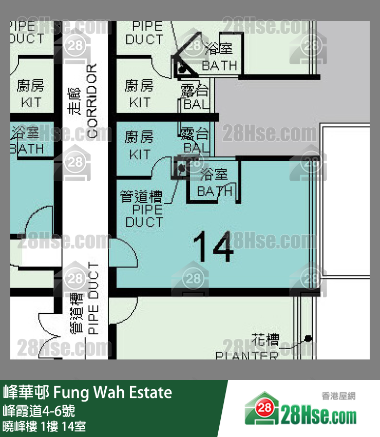 峰華邨 曉峰樓1樓 14室 平面圖