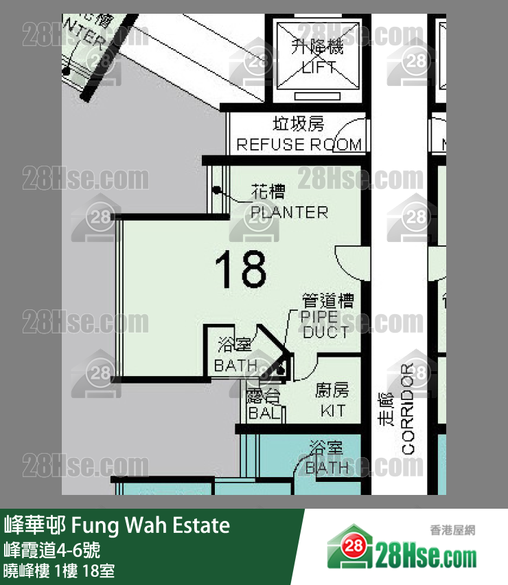 峰華邨 曉峰樓1樓 18室 平面圖