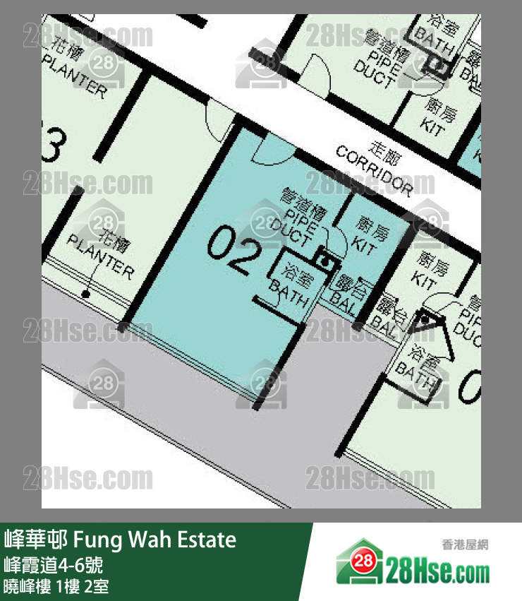 峰華邨 曉峰樓1樓 2室 平面圖