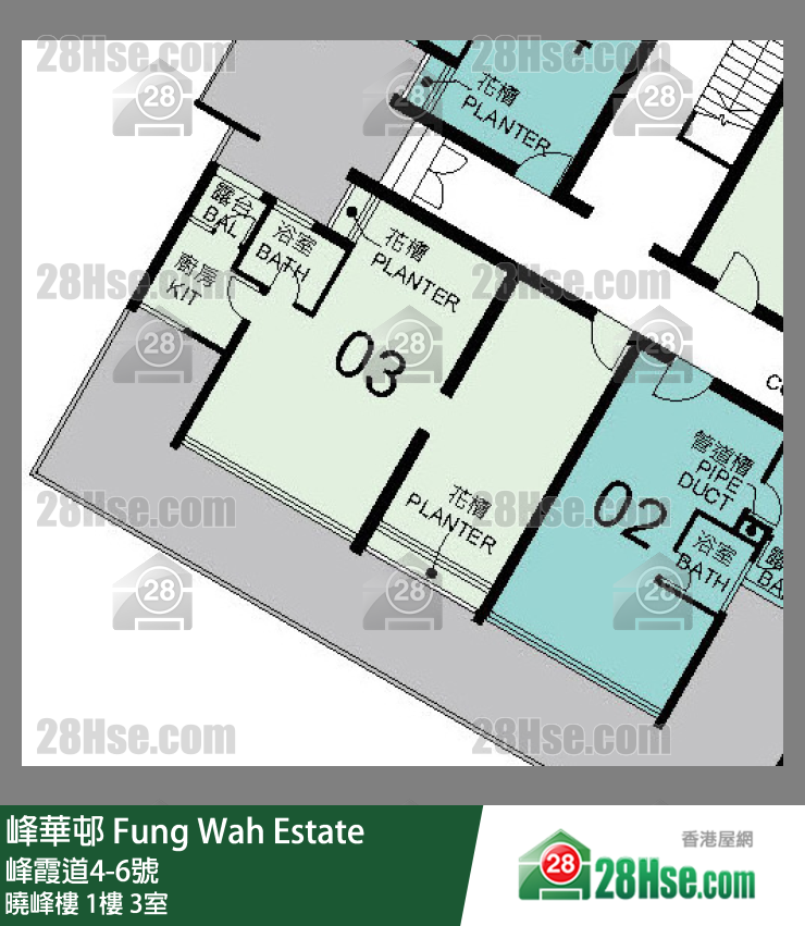 峰華邨 曉峰樓1樓 3室 平面圖