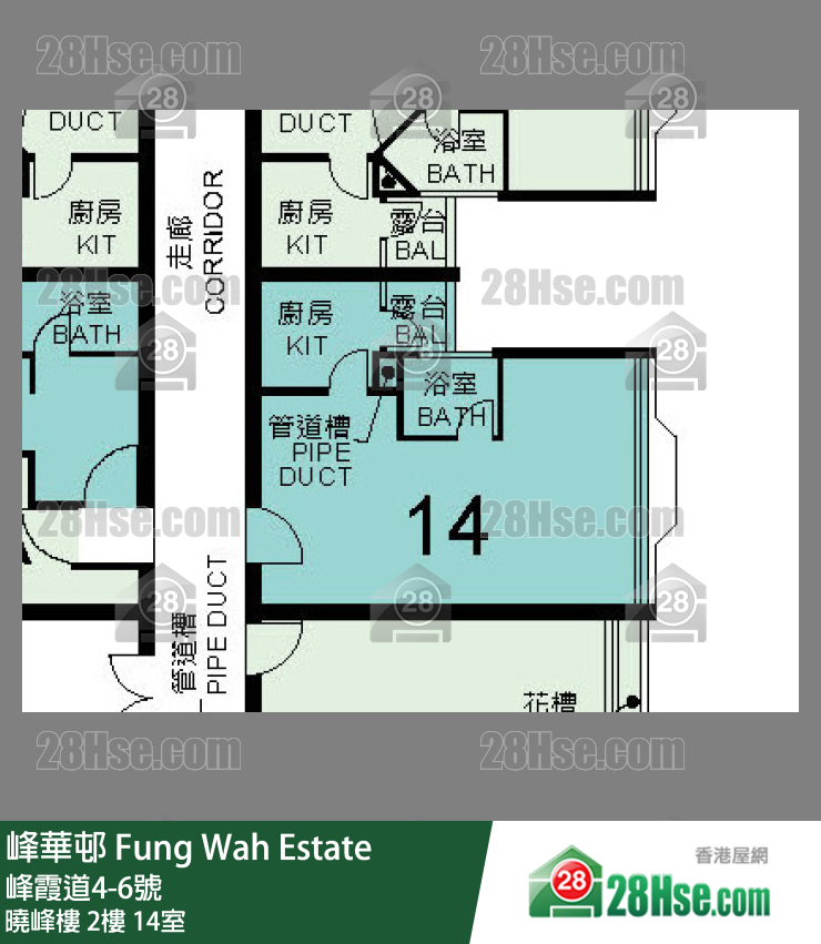 峰華邨 曉峰樓2樓 14室 平面圖