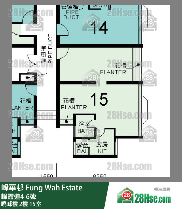 峰華邨 曉峰樓2樓 15室 平面圖