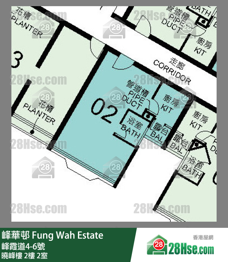 峰華邨 曉峰樓2樓 2室 平面圖
