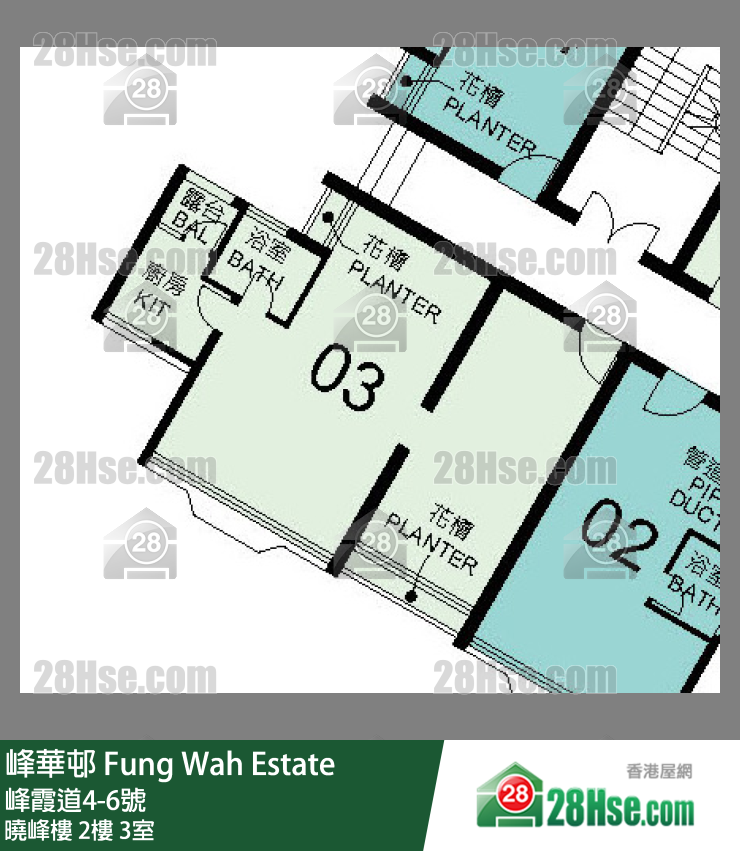 峰华邨 晓峰楼2楼 3室 平面图