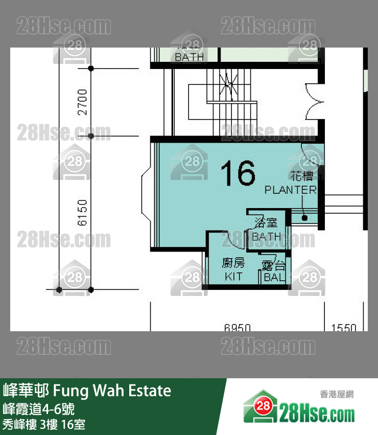 峰華邨 秀峰樓3樓 16室 平面圖