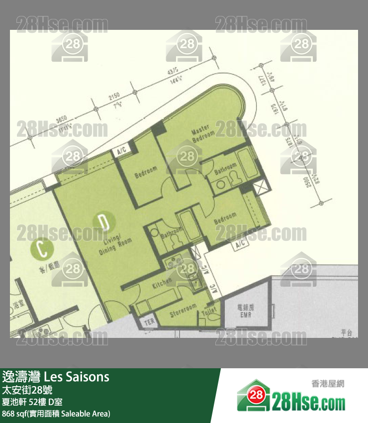 逸濤灣 夏池軒52樓 D室 平面圖