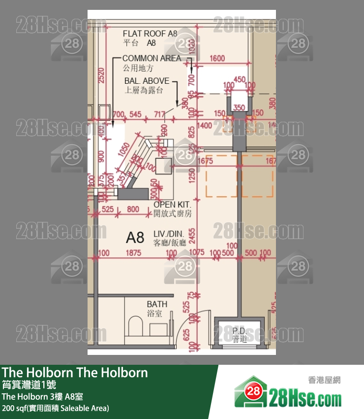 The Holborn The Holborn 3楼 A8室 平面图