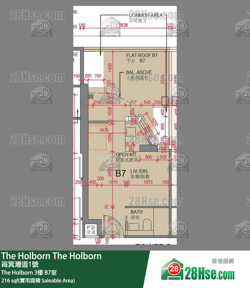 The Holborn The Holborn 3楼 B7室 平面图