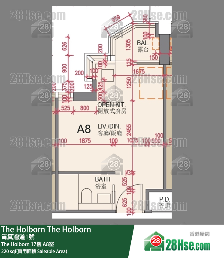The Holborn The Holborn 17楼 A8室 平面图