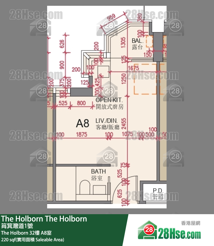 The Holborn The Holborn 32楼 A8室 平面图