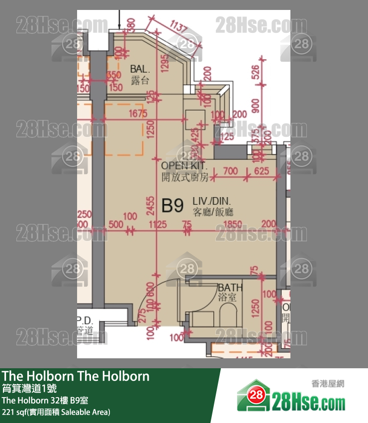 The Holborn The Holborn 32楼 B9室 平面图