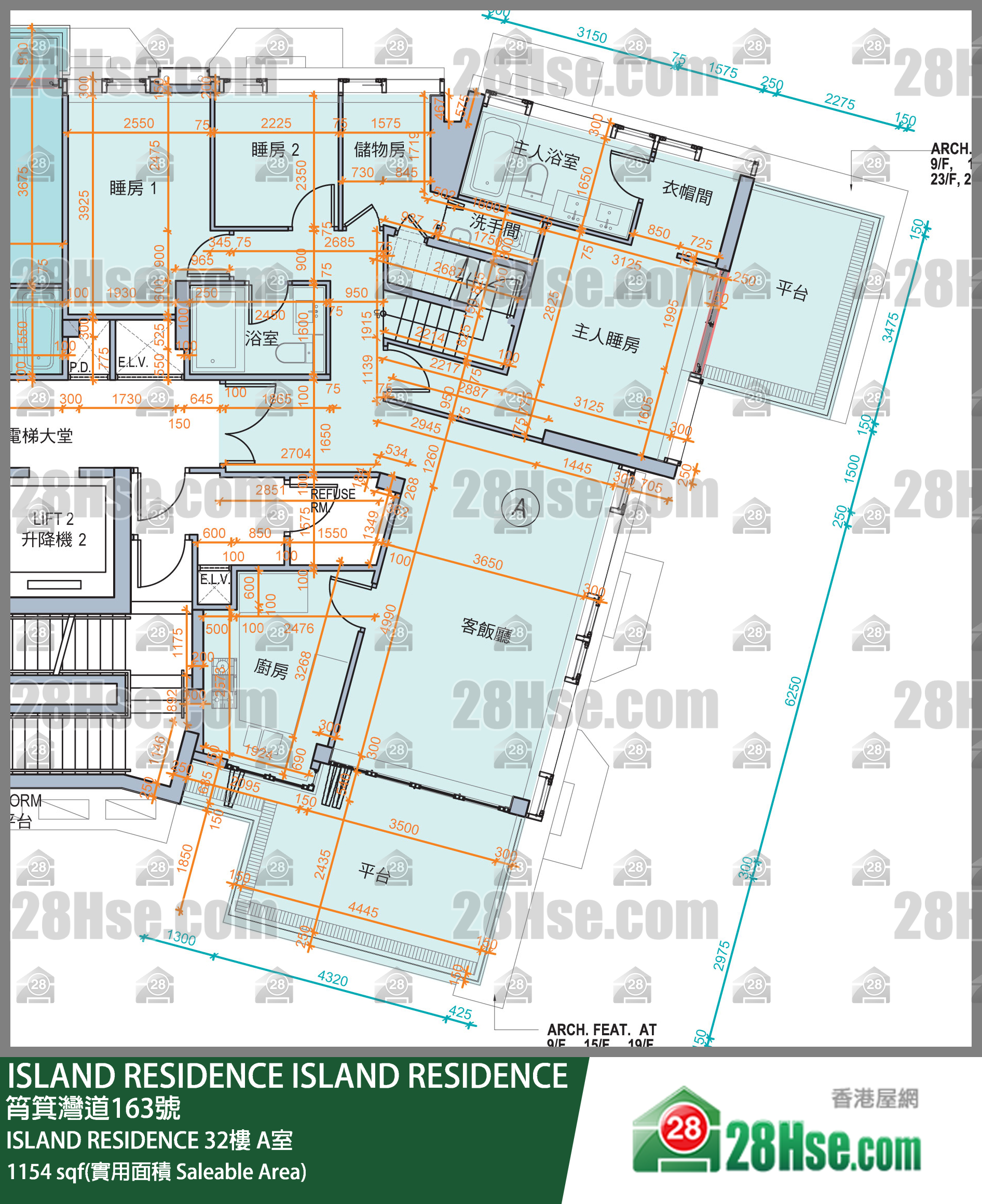 ISLAND RESIDENCE ISLAND RESIDENCE 32楼 A室 平面图