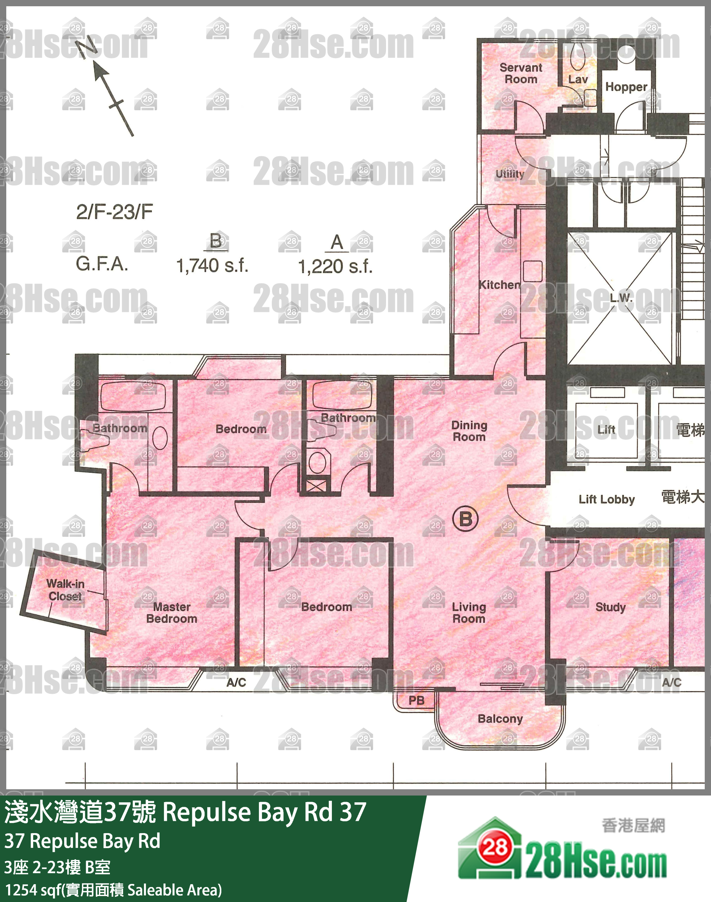 淺水灣道37號 3座18樓 B室 平面圖
