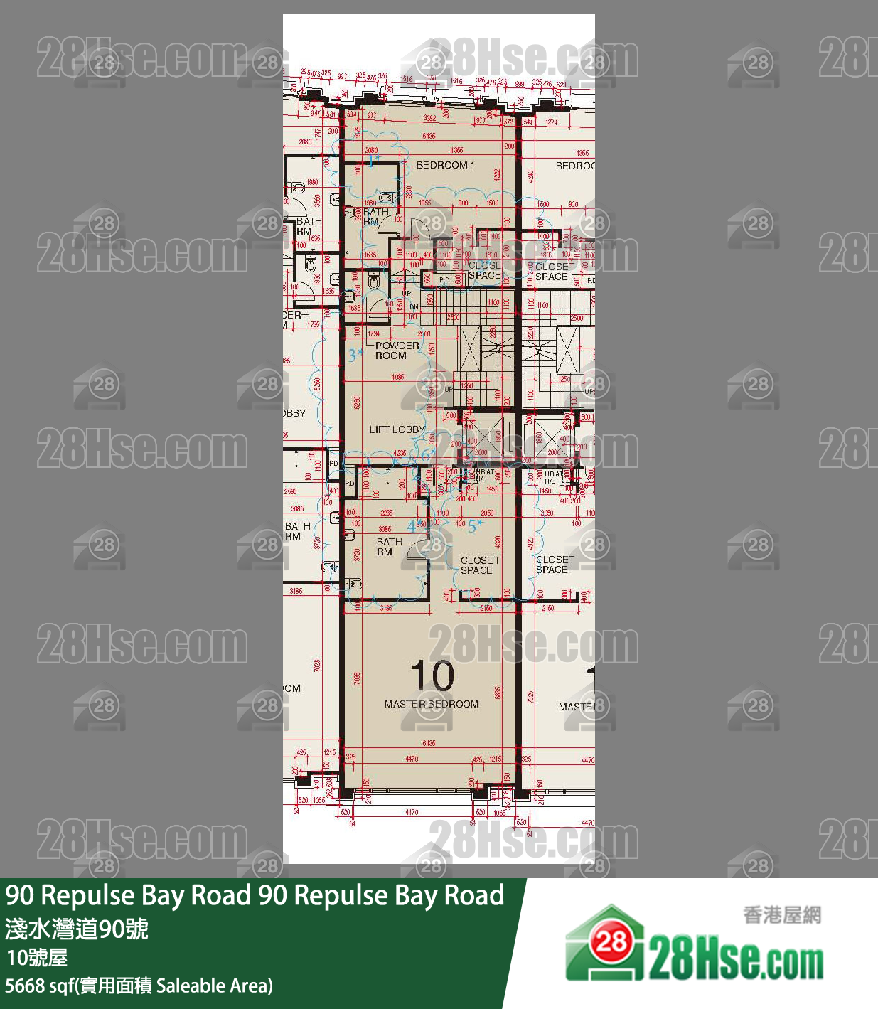 90 Repulse Bay Road 独立屋 10号屋 90 Repulse室 平面图