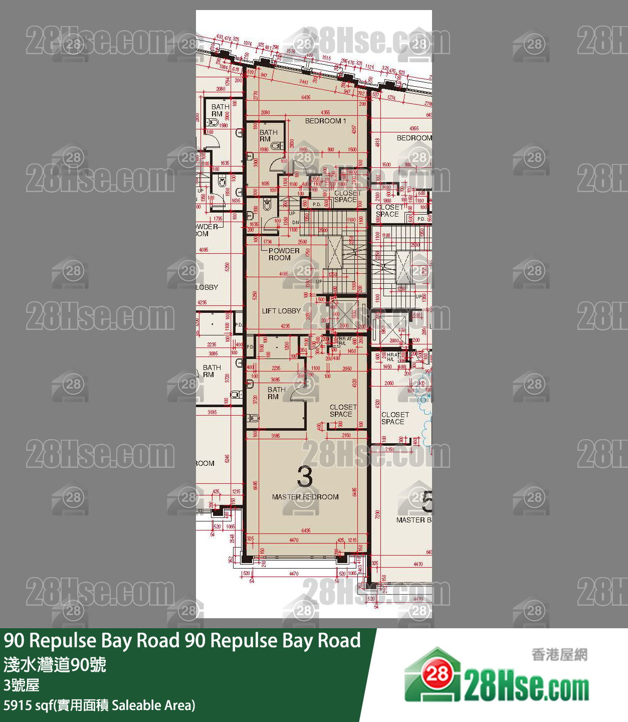 90 Repulse Bay Road 独立屋3号屋 平面图