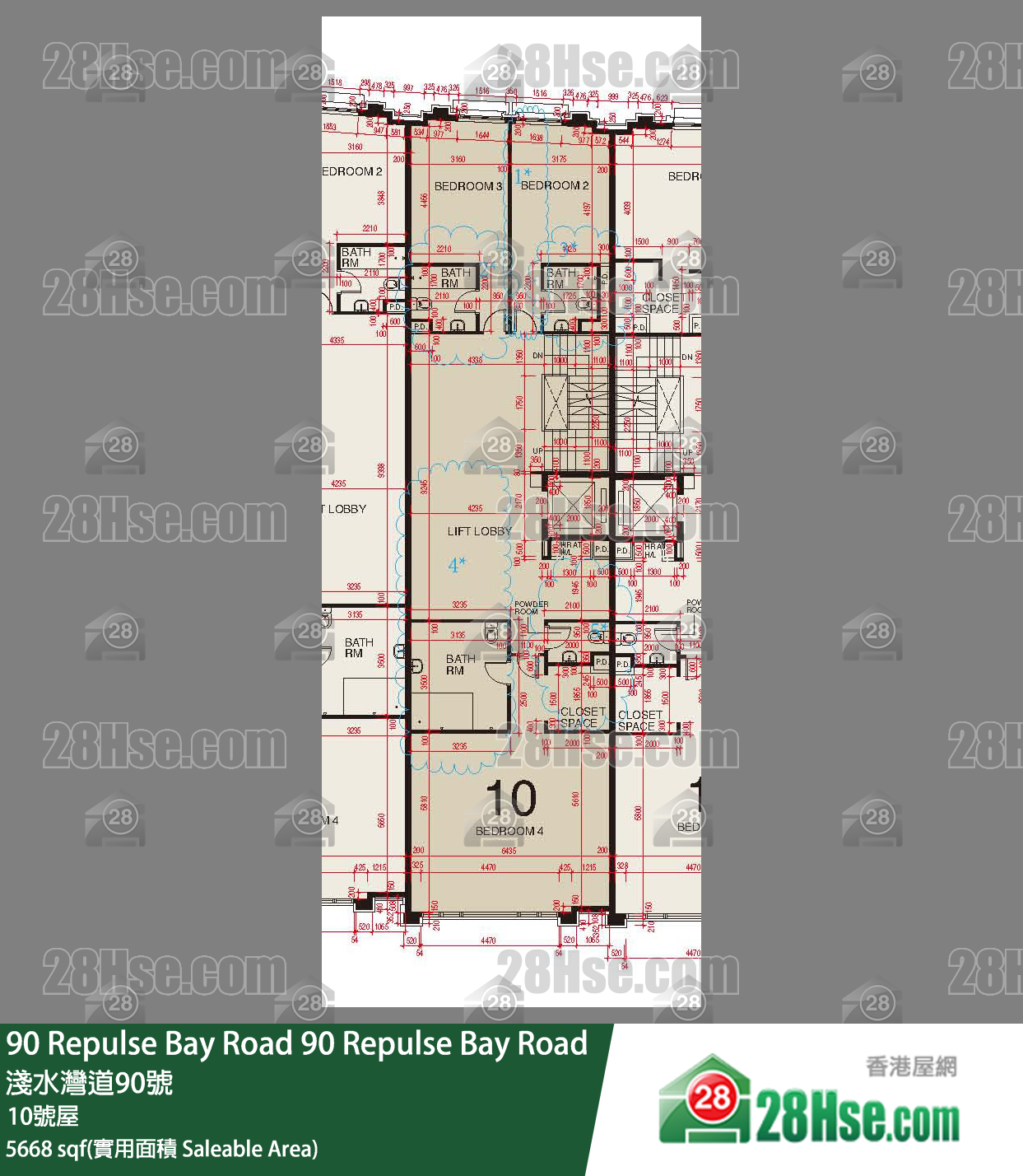 90 Repulse Bay Road 独立屋 10号屋 90 Repulse室 平面图