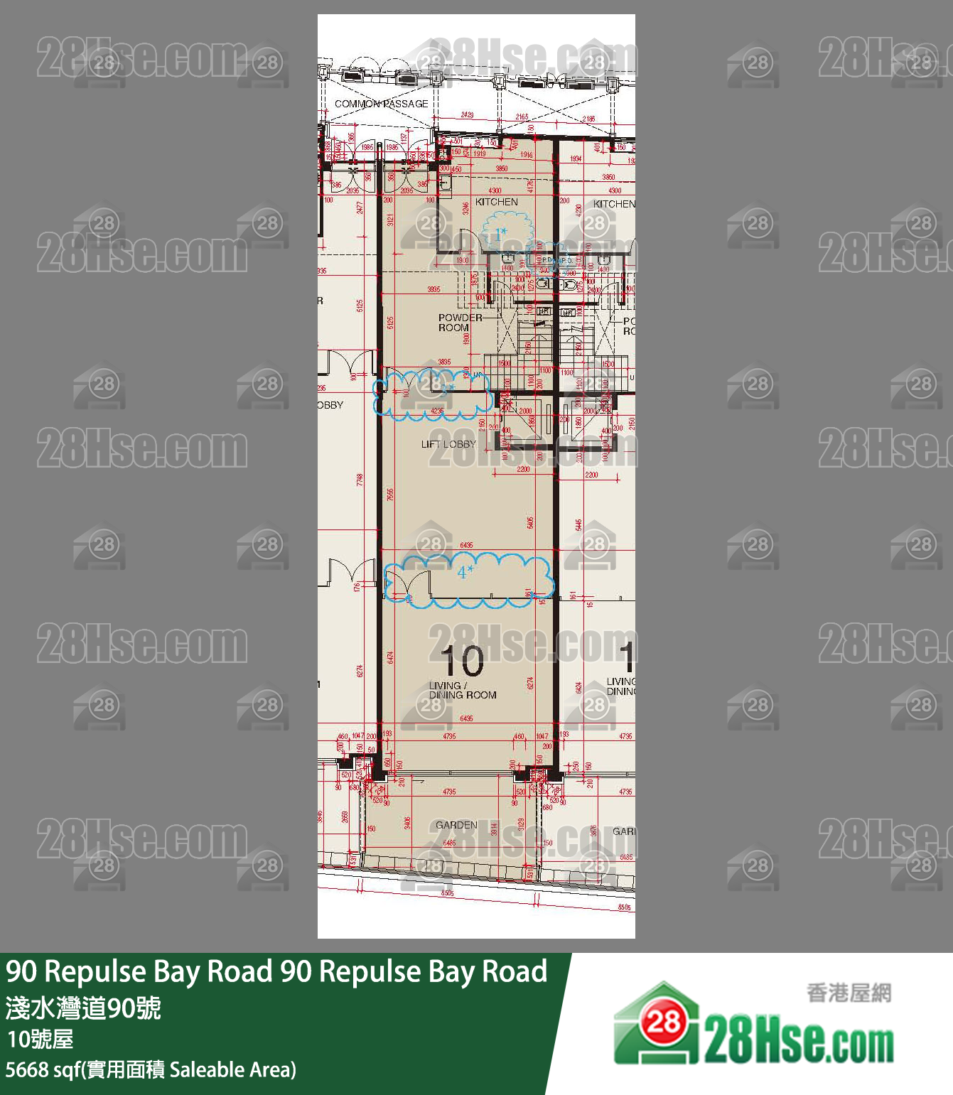 90 Repulse Bay Road 独立屋 10号屋 90 Repulse室 平面图