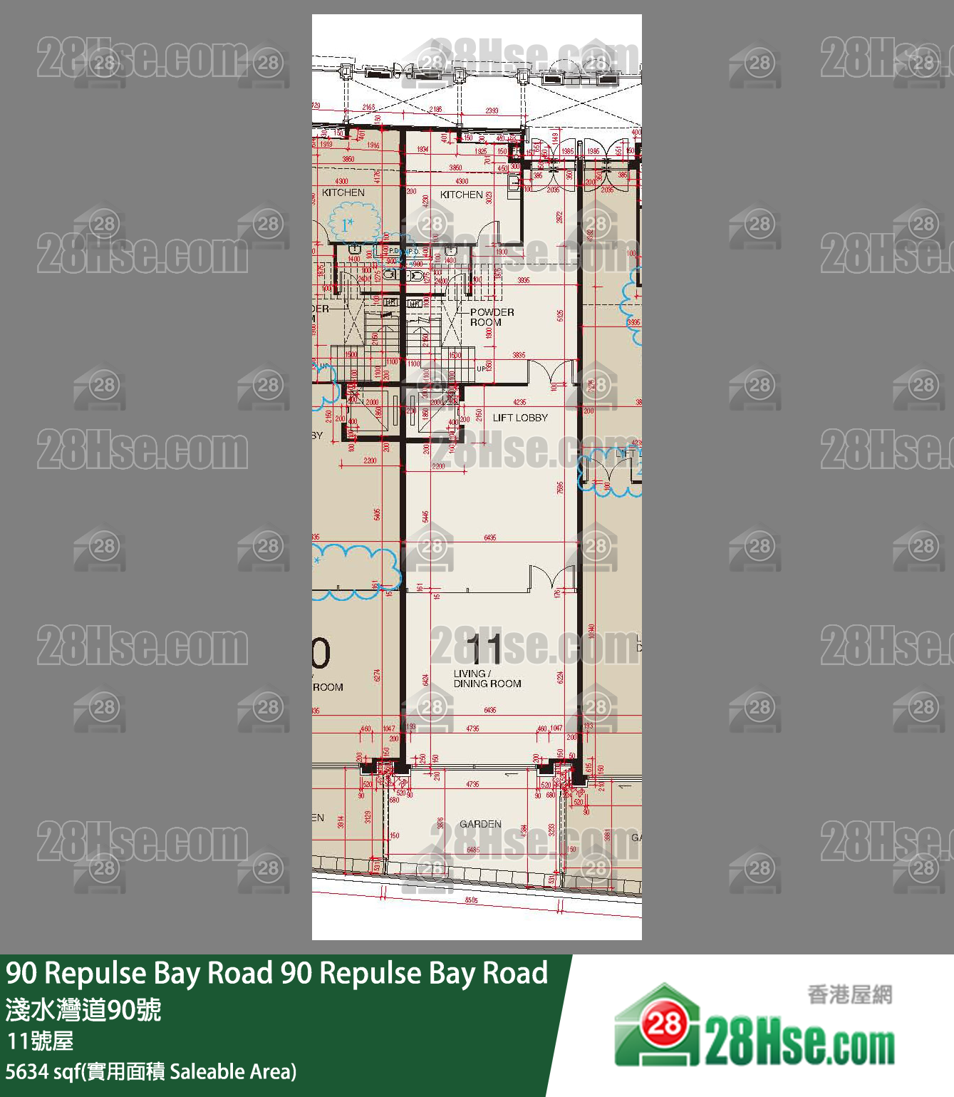 90 Repulse Bay Road 独立屋 11号屋 90 Repulse室 平面图