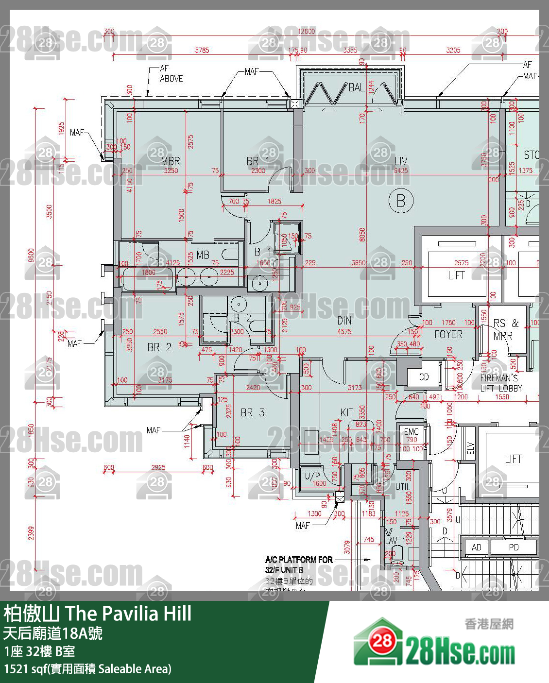 柏傲山 1座32樓 B室 平面圖
