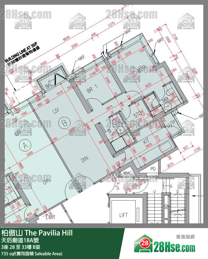 柏傲山 3座28樓 B室 平面圖