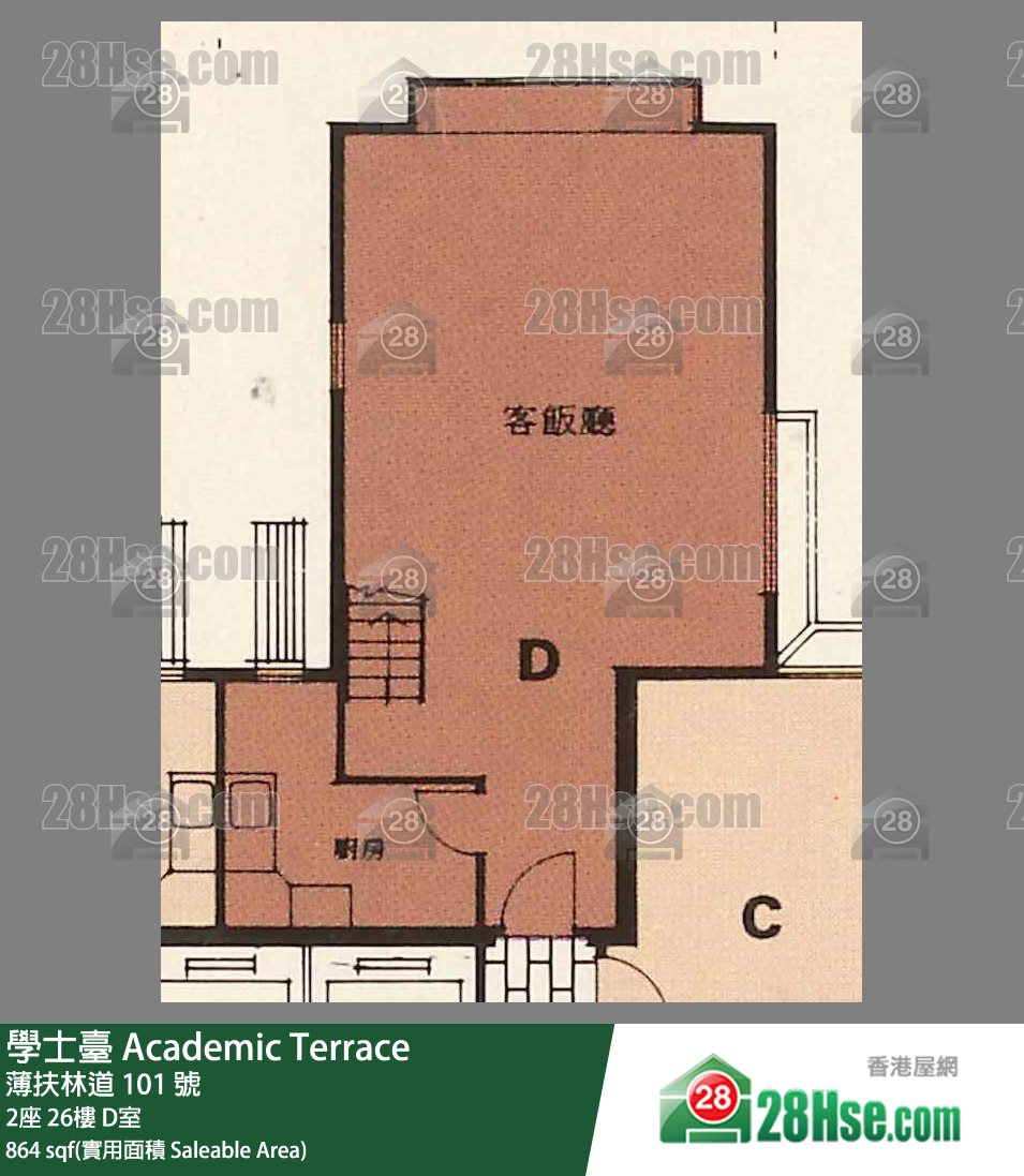 学士台 2座26楼 D室 平面图