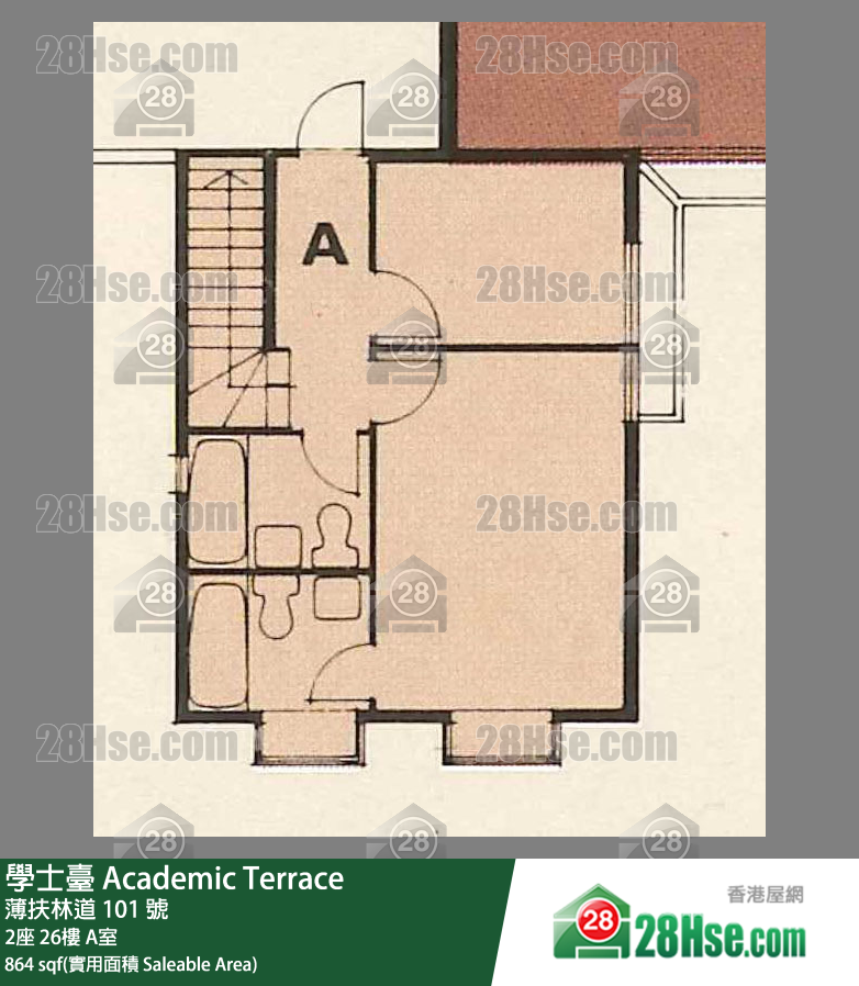 学士台 2座26楼 A室 平面图