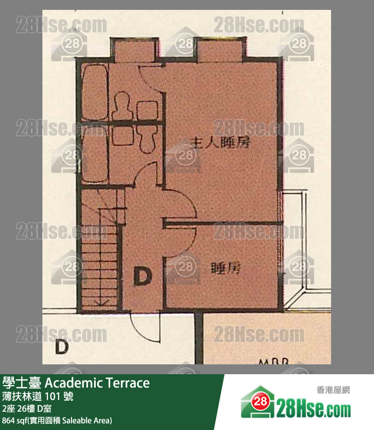 学士台 2座26楼 D室 平面图