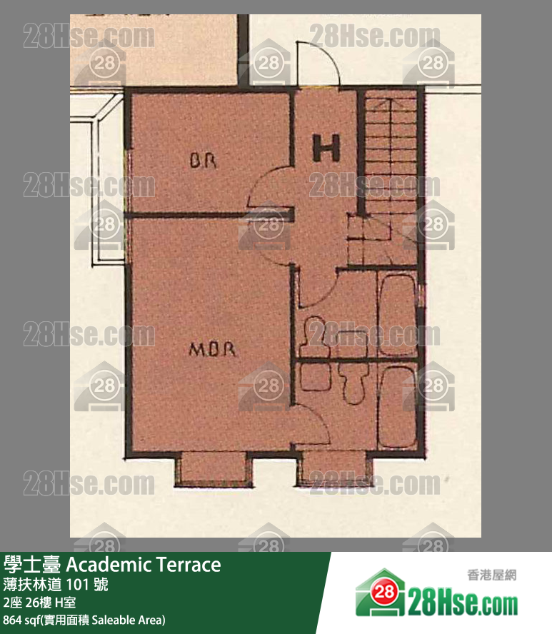 学士台 2座 26楼 H室 平面图