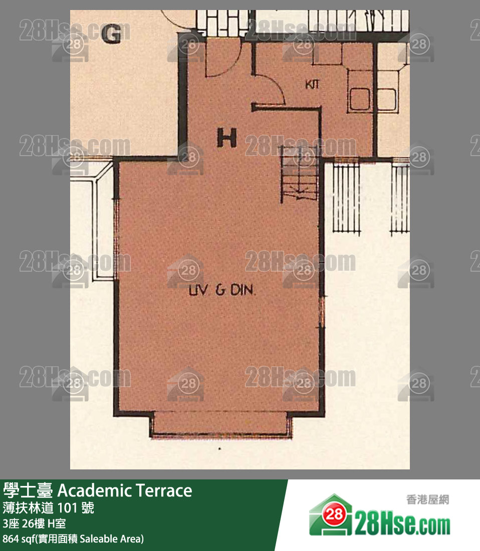 学士台 3座26楼 H室 平面图