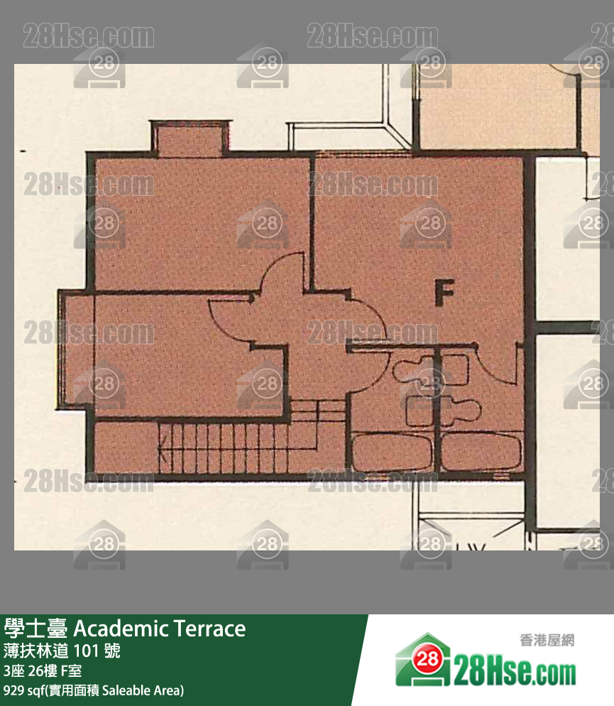 学士台 3座26楼 F室 平面图