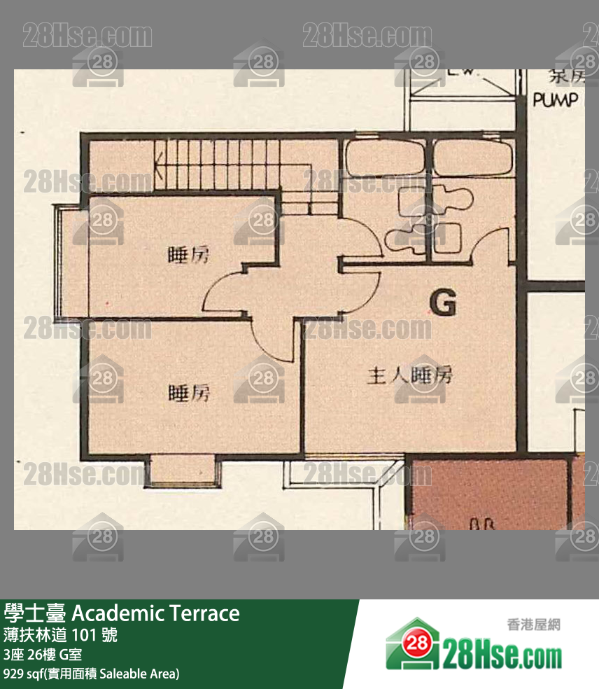 学士台 3座26楼 G室 平面图