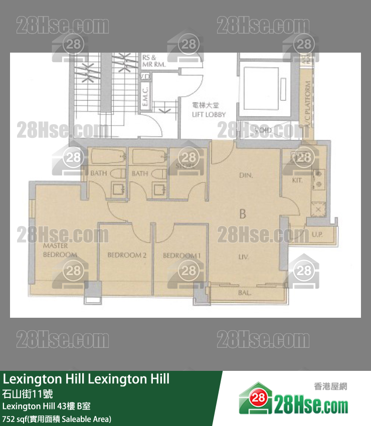 Lexington Hill Lexington Hill43楼 B室 平面图