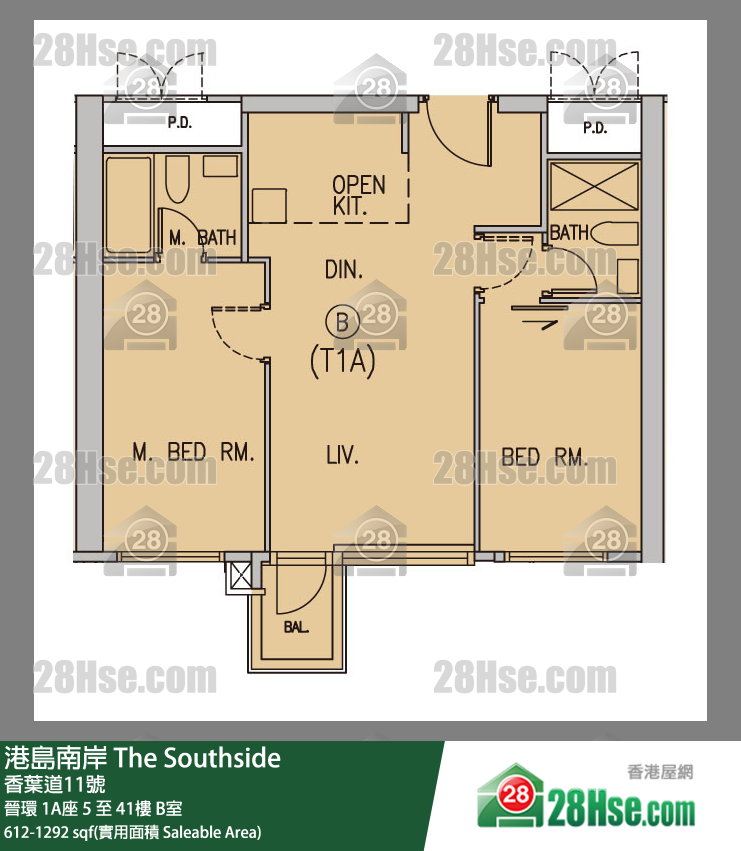 港島南岸 晉環1A座32樓 B室 平面圖