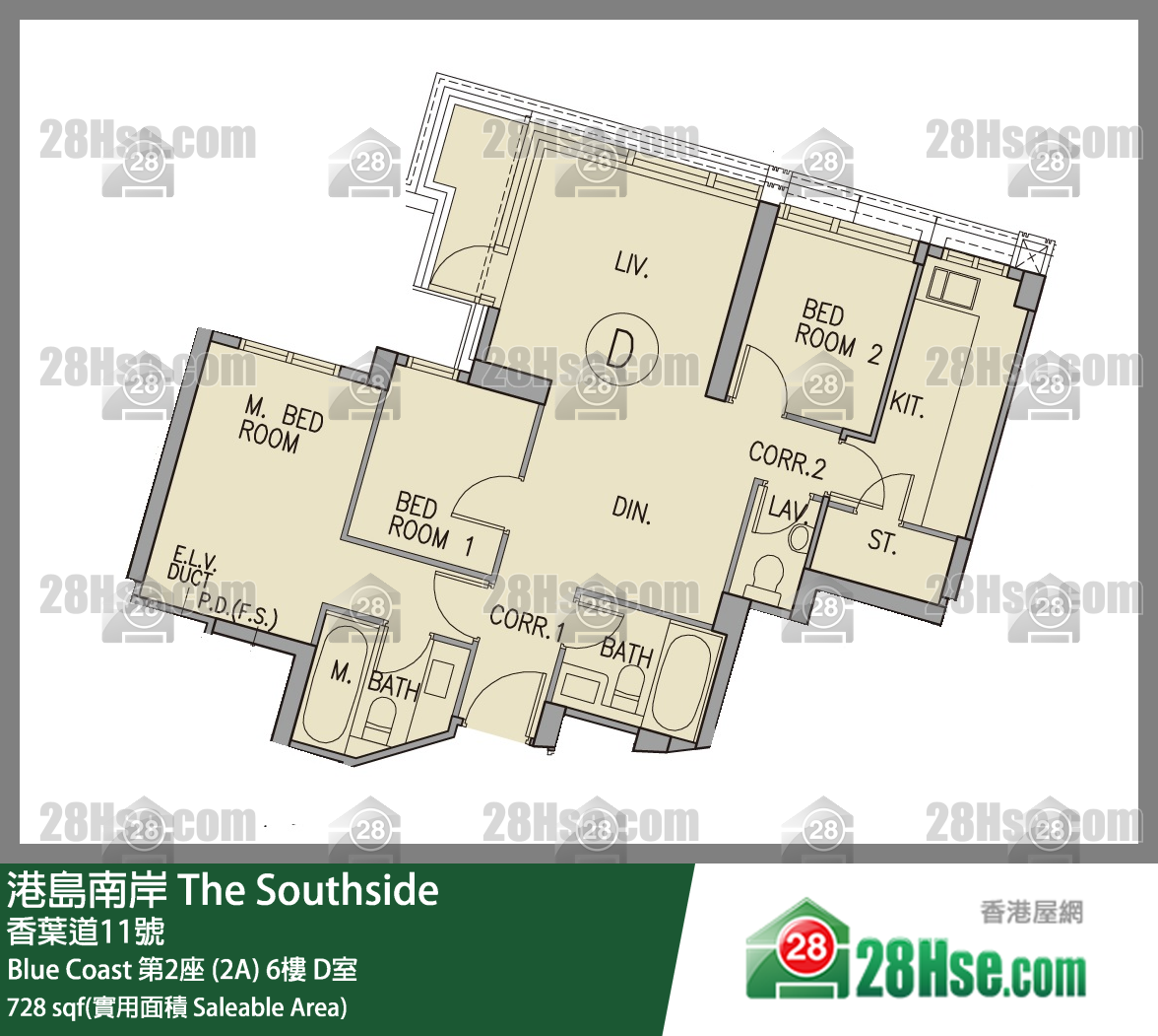 港島南岸 Blue Coast第2座 (2A)6樓 D室 平面圖