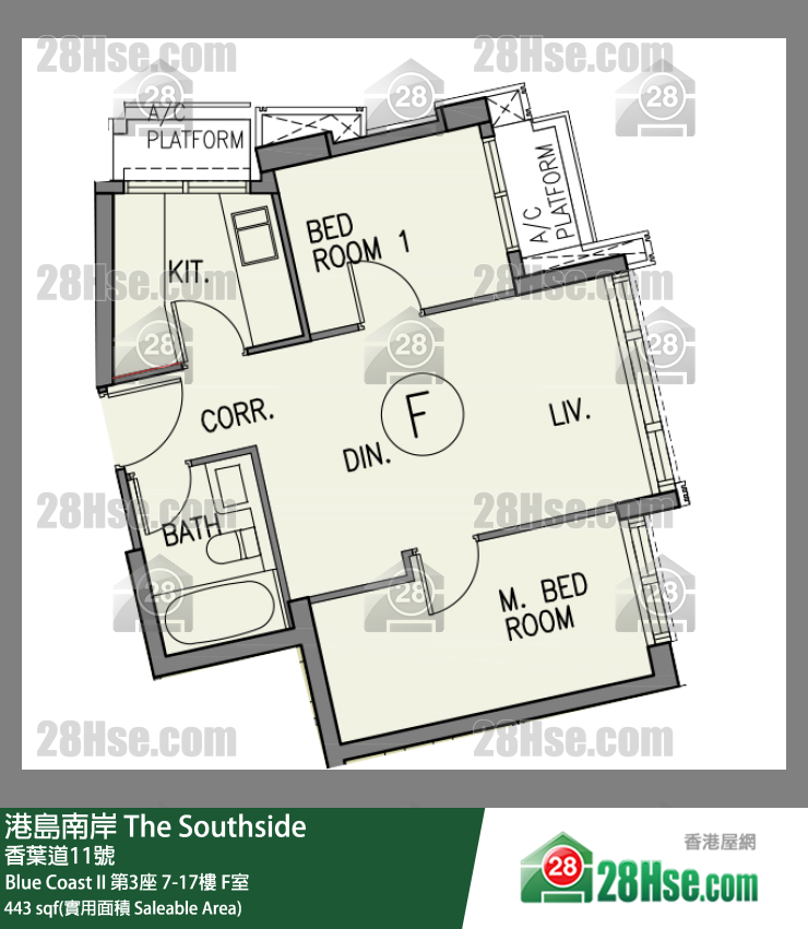 港島南岸 Blue Coast II第3座15樓 F室 平面圖