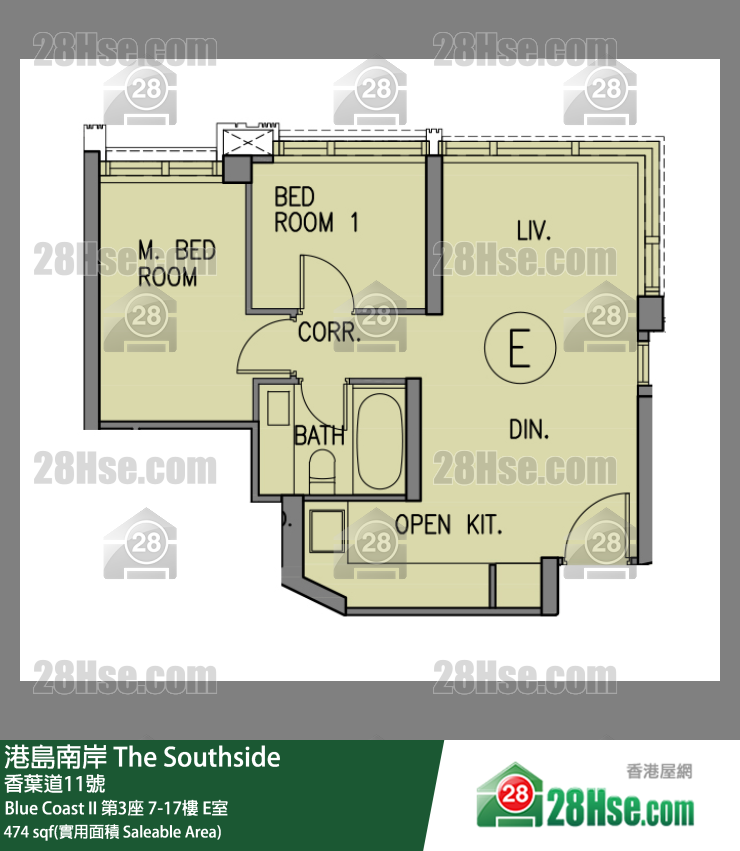 港島南岸 Blue Coast II第3座16樓 E室 平面圖
