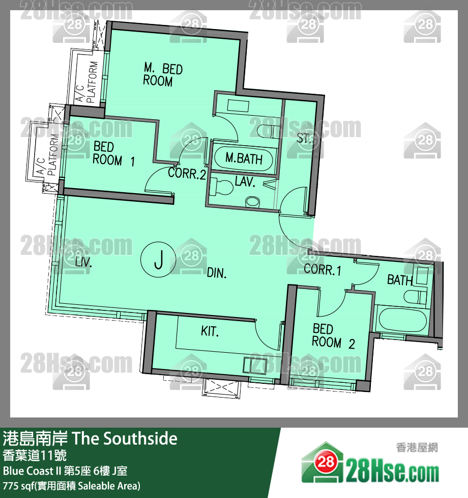 港島南岸 Blue Coast II第5座6樓 J室 平面圖