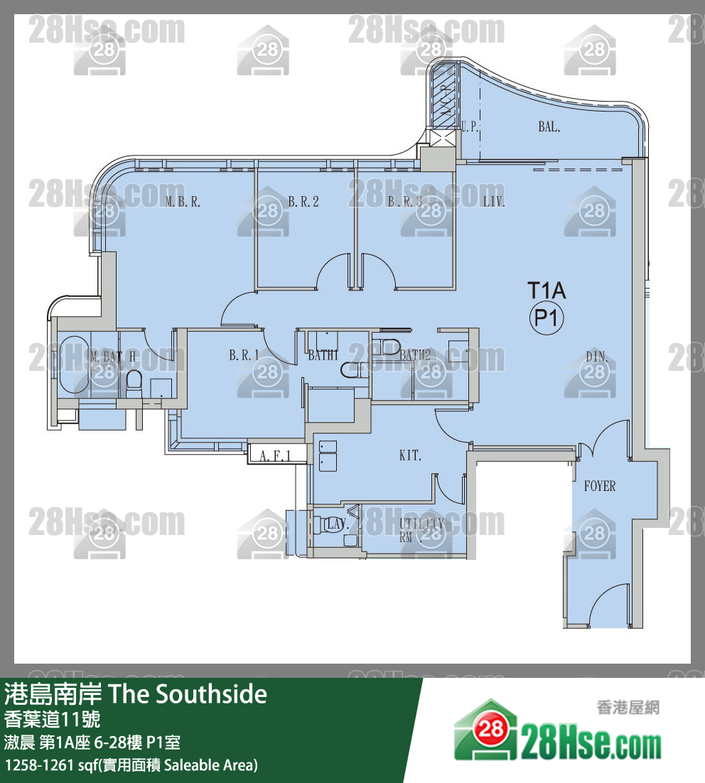 港島南岸 滶晨第1A座25樓 P1室 平面圖