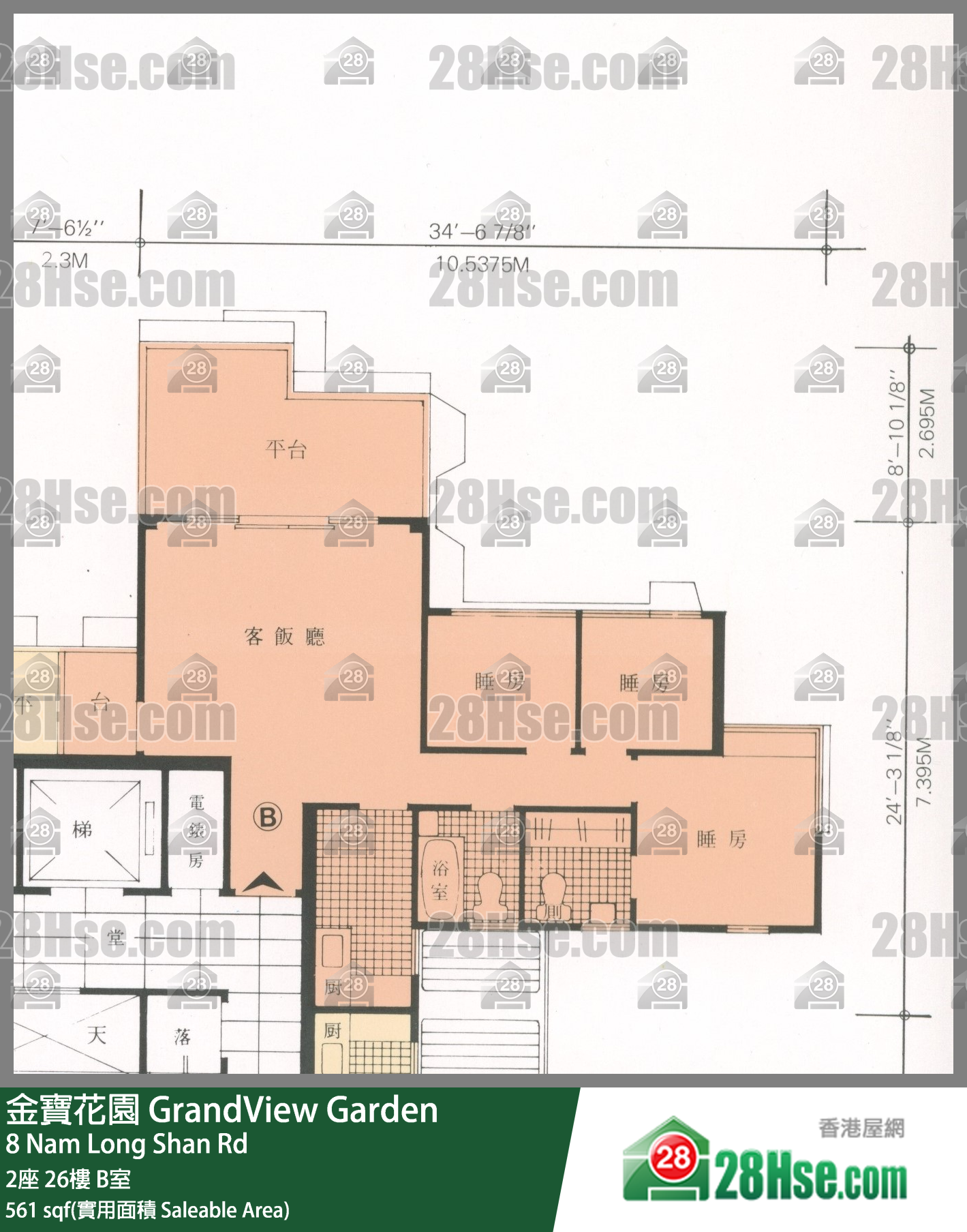 金寶花園 2座26樓 B室 平面圖