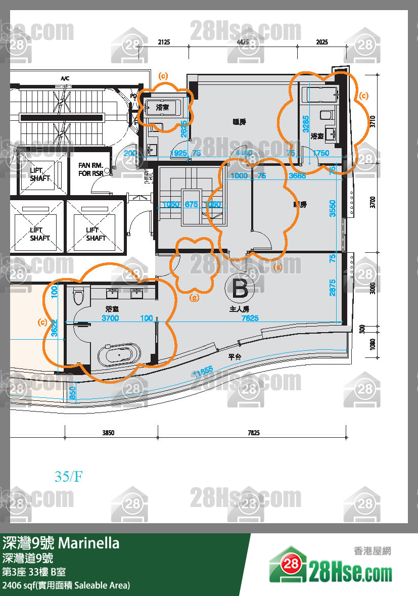深灣9號 大廈第3座33樓 B室 平面圖