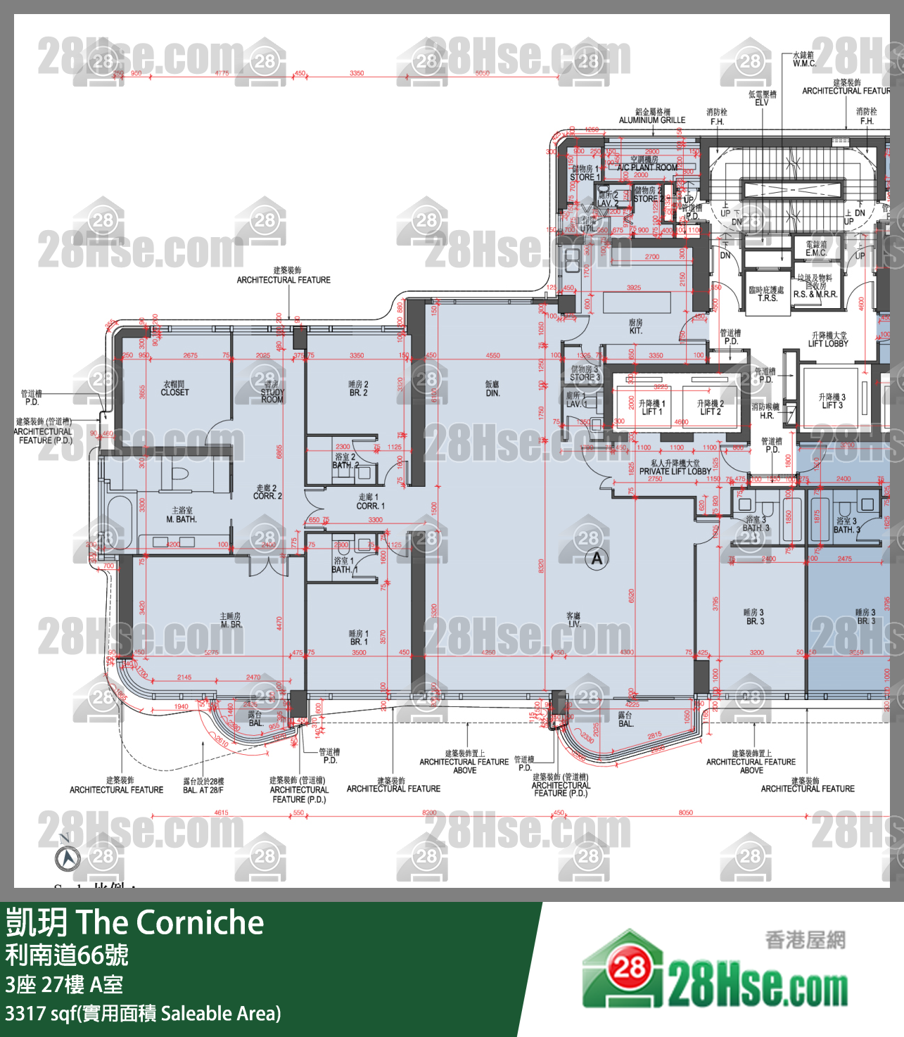 凯玥 3座27楼 A室 平面图