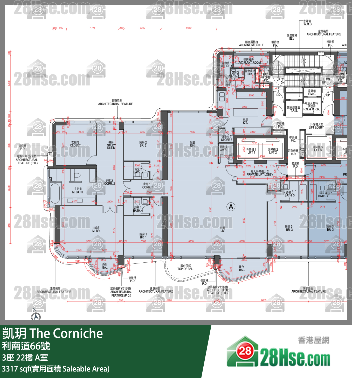 凯玥 3座22楼 A室 平面图