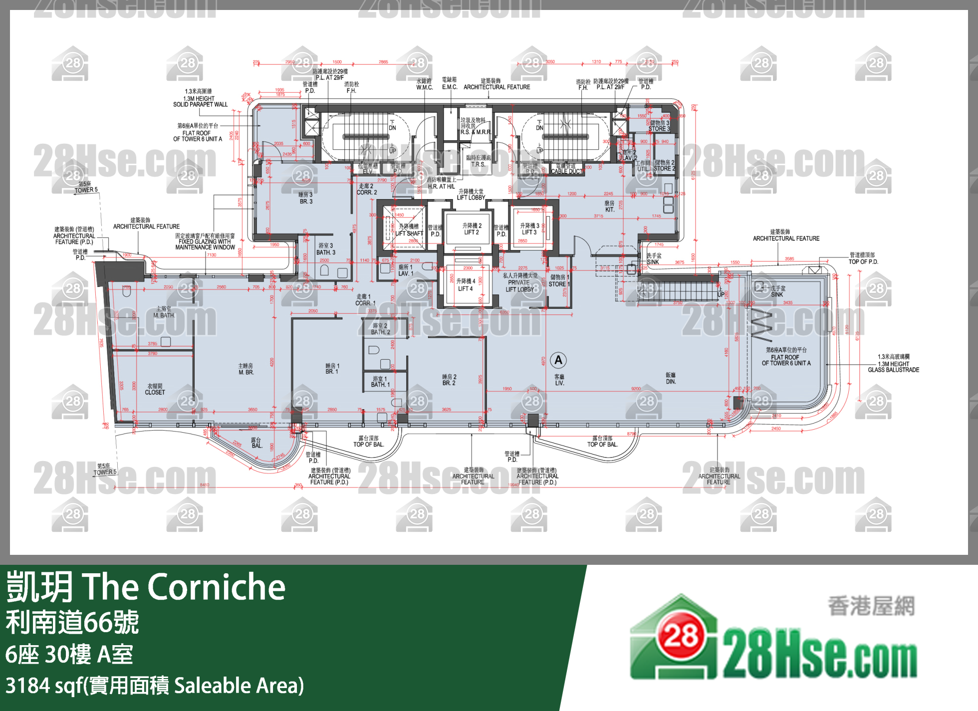 凯玥 6座30楼 A室 平面图