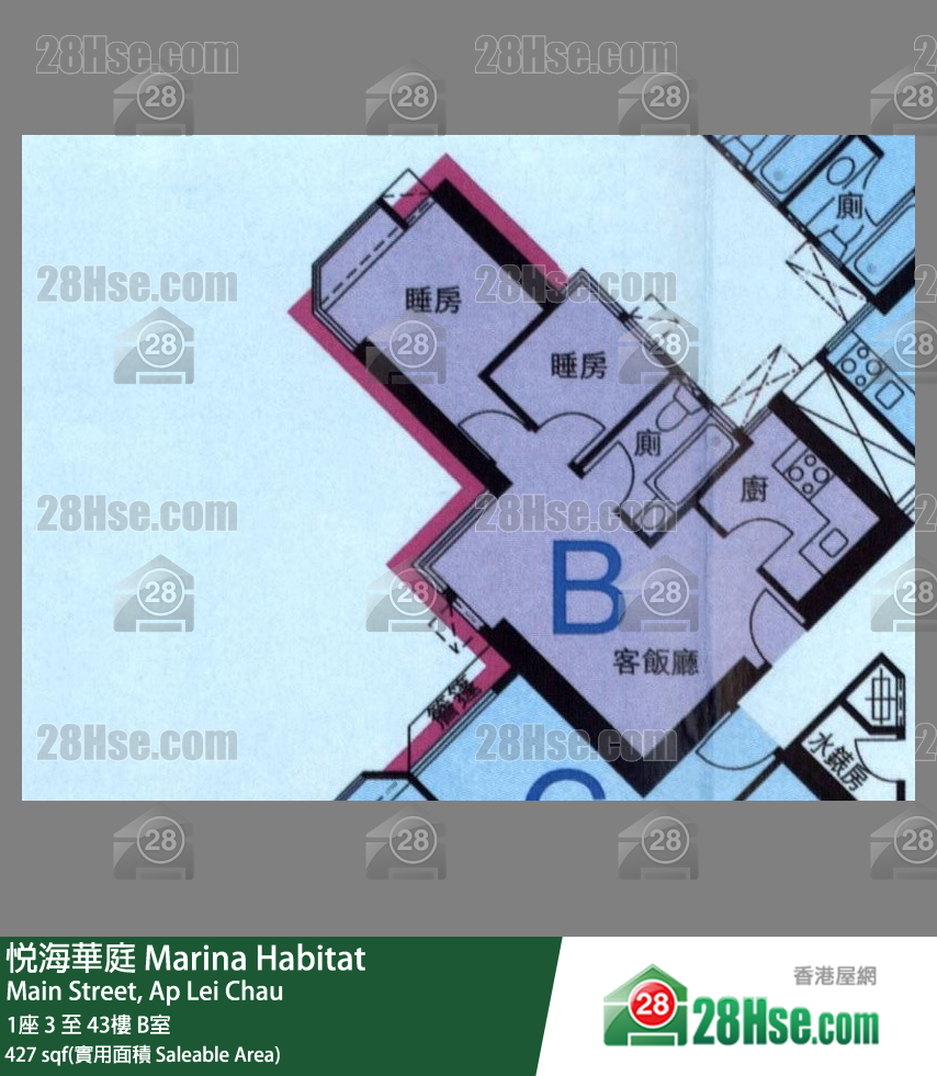 悦海华庭 1座26楼 B室 平面图