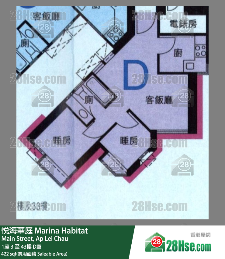 悦海华庭 1座16楼 D室 平面图