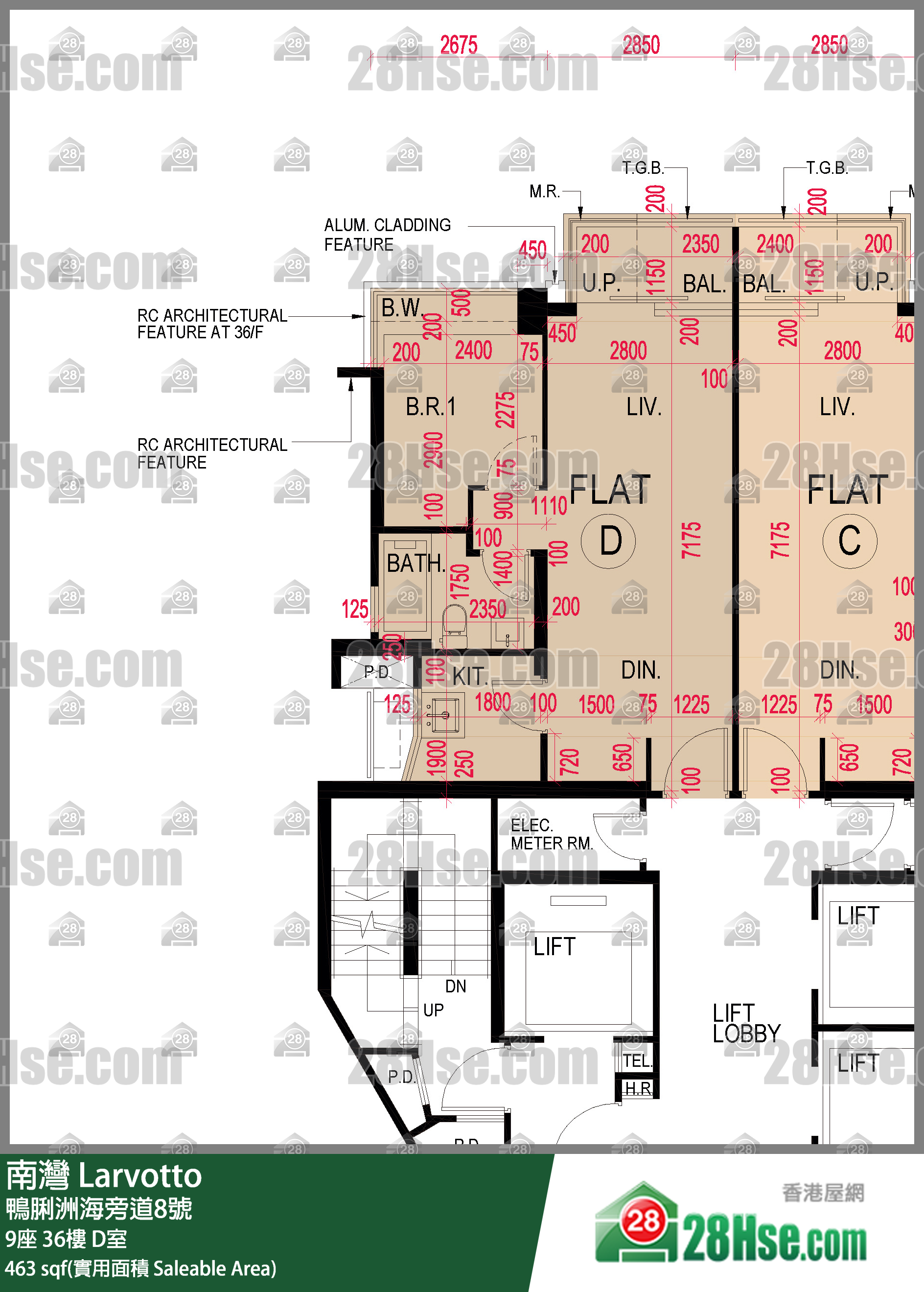 南湾 9座36楼 D室 平面图